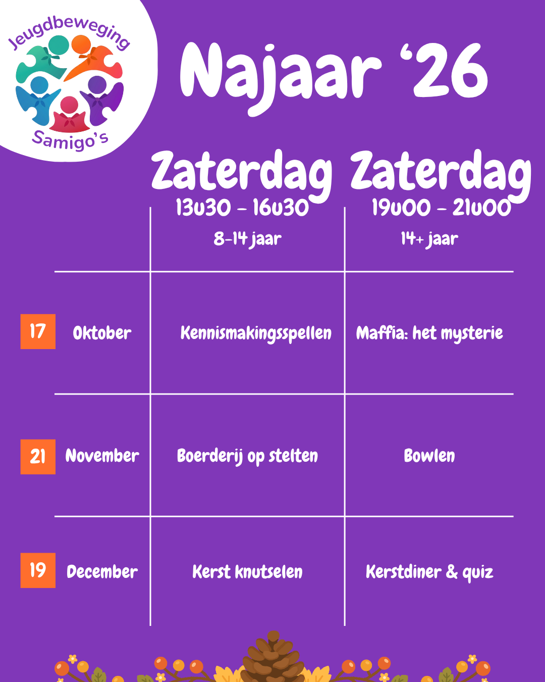 Maandprogramma van de jeugdbeweging van Samino vzw